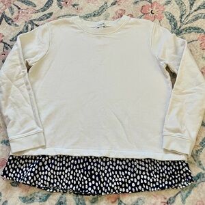 J.CREW Womens Sweatshirt Layered Crew Neck Navy Polka Dot Hem Size Small